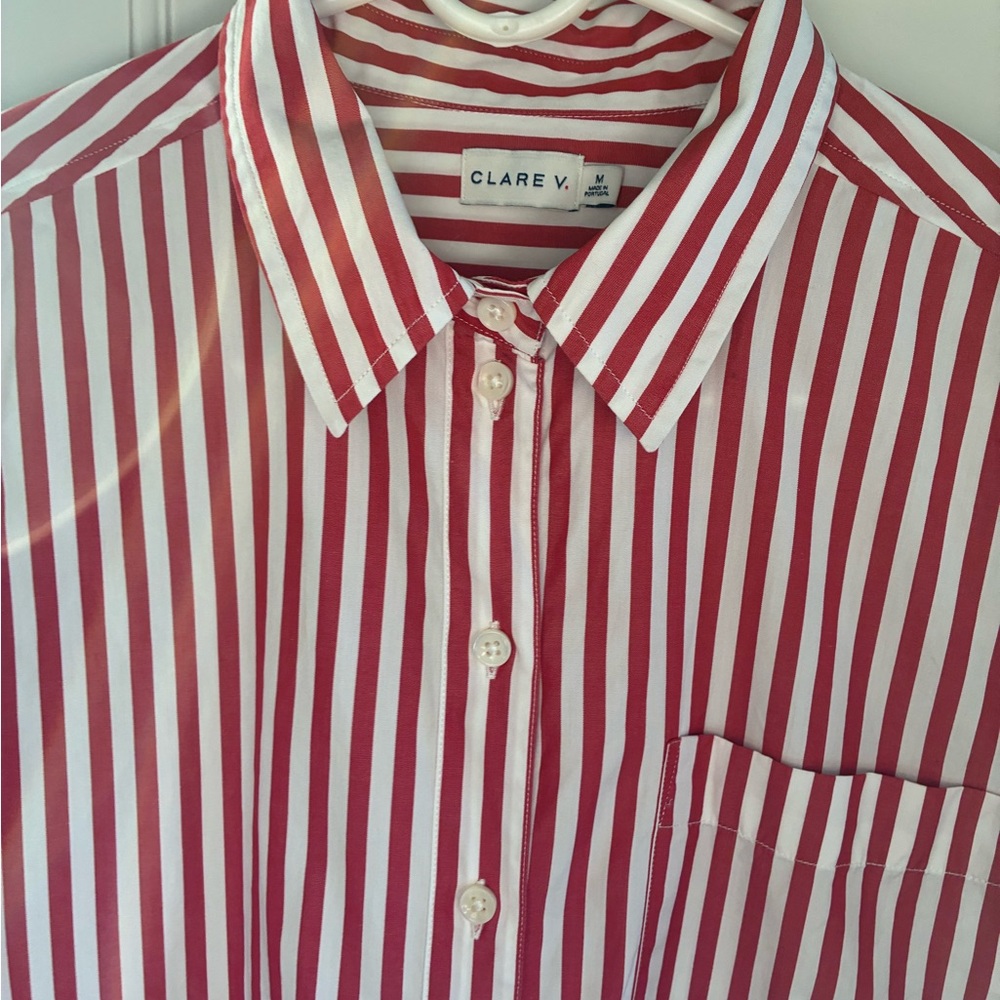 CLARE V Red and White Striped women’s blouse. Or shirt? Or button up?